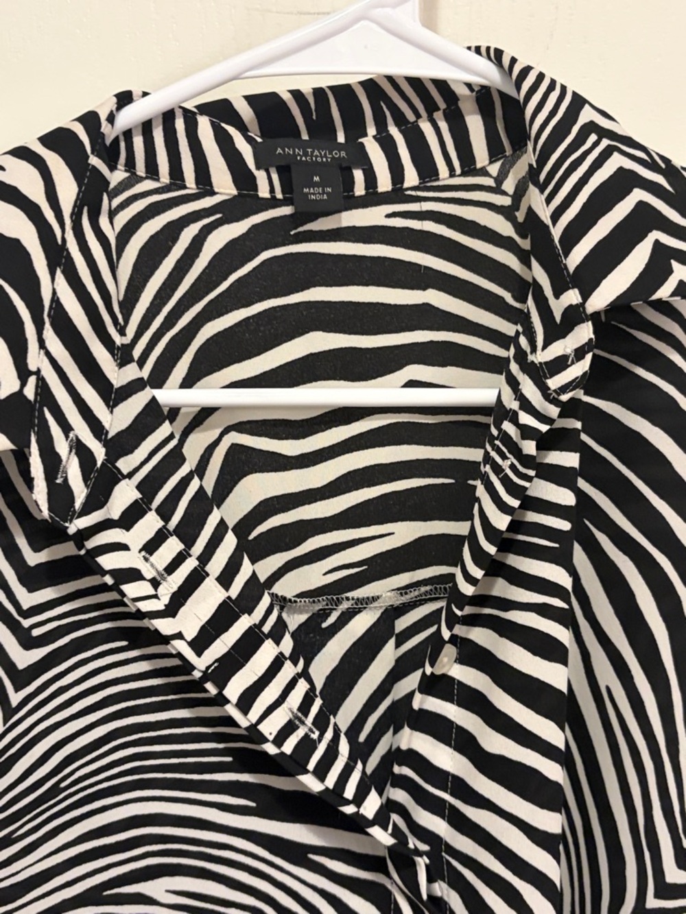 Ann Taylor Black and White Zebra-Print Button Down Shirt